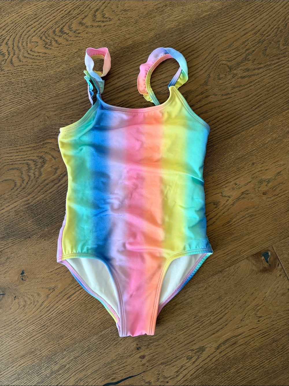 Cat & Jack Girls' Rainbow Stripe One-Piece Swimsuit - Blue, Pink, Yellow, Green